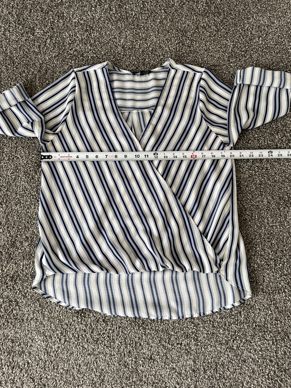 West Kei Navy and White Striped Wrap Blouse Size M - Picture 6 of 9